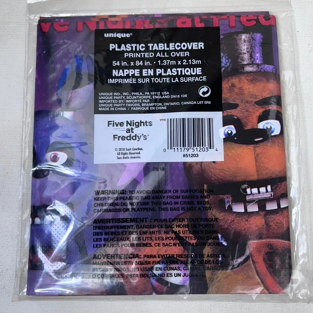 2018 Five Nights at Freddys Plastic Table Cover 54 x 84 Inch Party Supplies FNAF